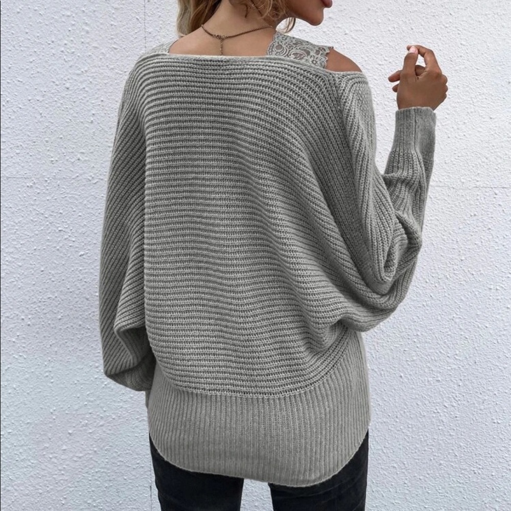 Cold shoulder dolman sleeve sweater gray - Picture 2 of 15